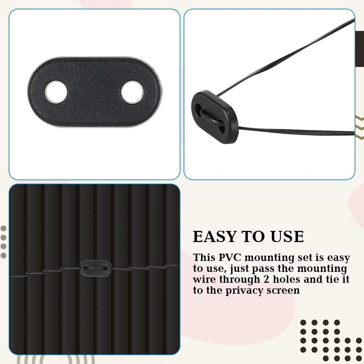 Photect 200 Sets Fixation pour Clôture Brise-Vue 200 Clips Montage en PVC Résistant aux Intempéries 200 Attaches Câble Fil Plaque de Montage pour Jardin Balcon