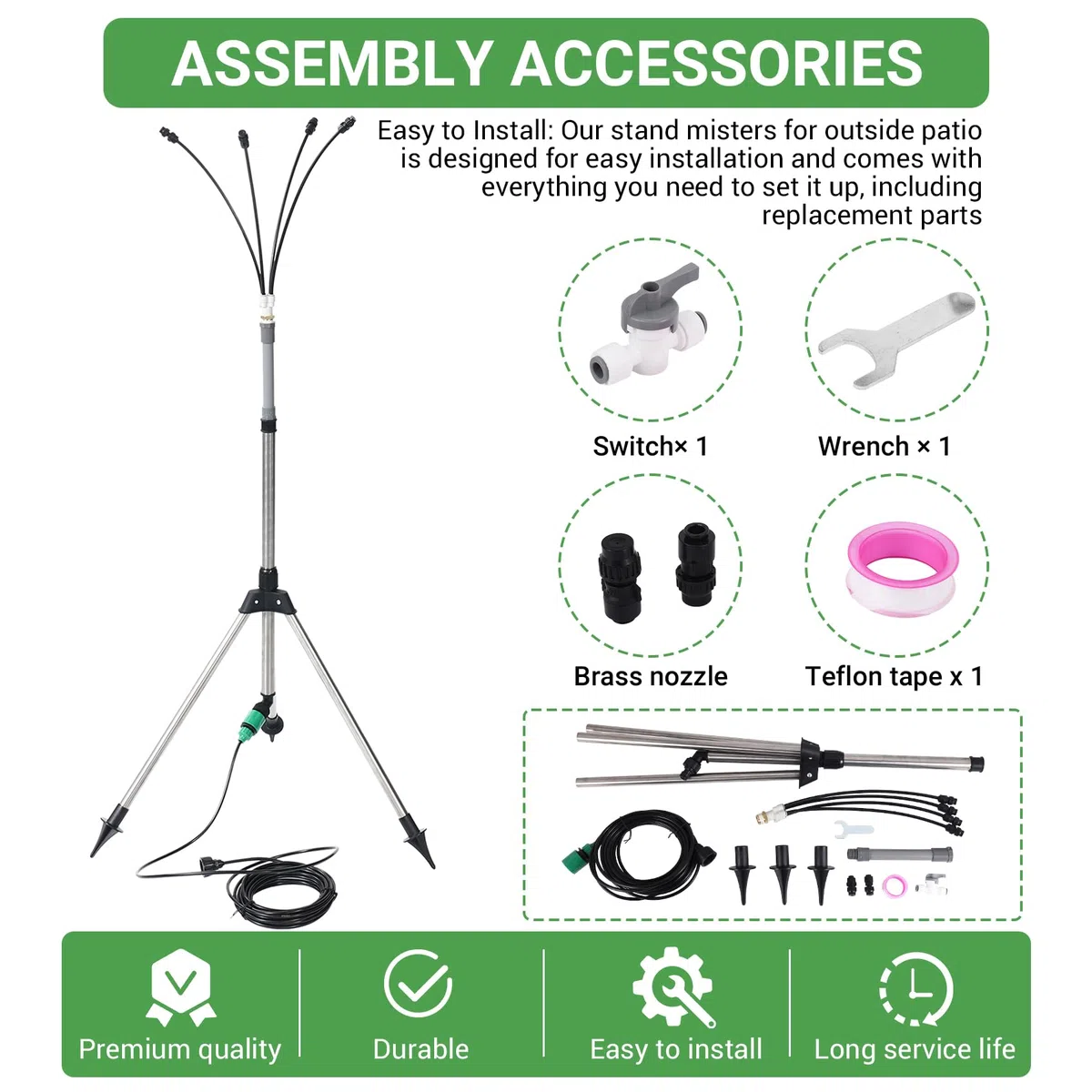 Brumisateurs Debout pour Patio Extérieur, Système de Brumisation sur Pied Réglable en Hauteur de 4,1 Pieds pour le Refroidissement Extérieur, Support Portable