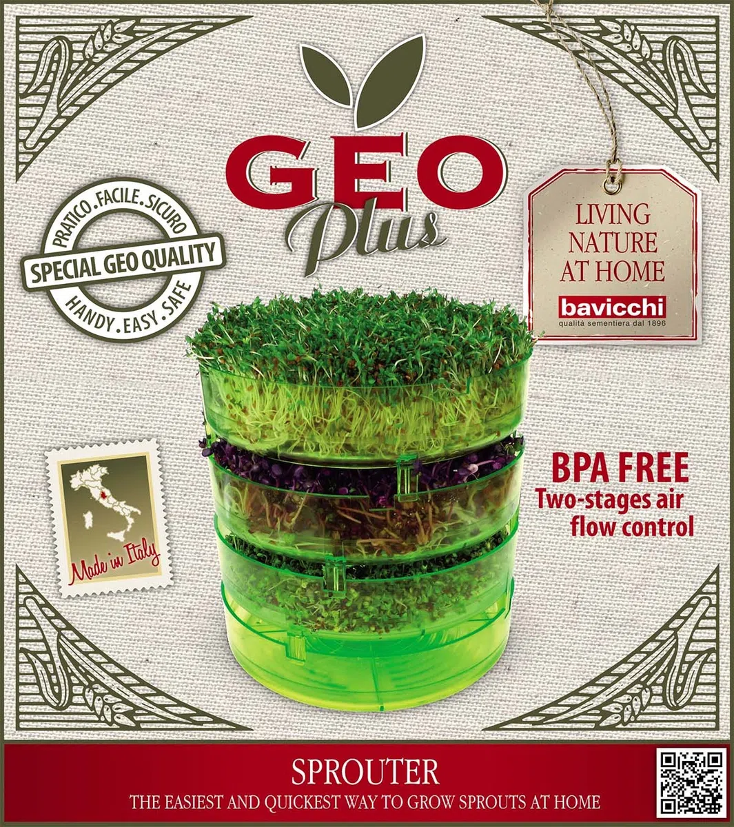 Geo Plus Germoir sans BPA, Vert, 20,5 x 20,5 x 23 cm