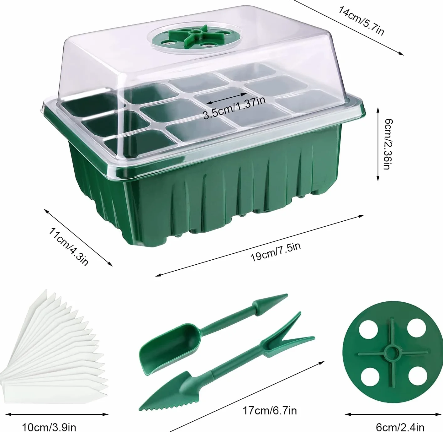 KAHEIGN 12Pcs Plateaux de Démarrage de Semences, 144 Cellules Plastique Très Résistant pour Propagation de Graines avec Dôme De Ventilation Et Socle, 20 étiquettes De Plantes, 2 Semis Outils