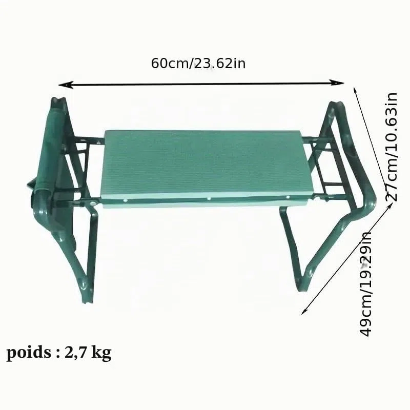 KNEEBENCH Banc de jardin avec coussin de genoux souple pour le jardinage – Tabouret de jardin pliable jusqu'à 170 kg avec 2 poches à outils – Chaise de jardin pour s'agenouiller et s'asseoir