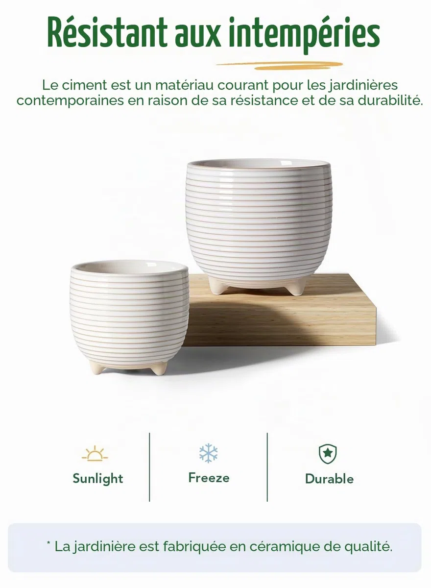 LE TAUCI Pot de Fleurs en Céramique, Pots sur Pieds 13+16 cm pour Plantes, Moderne pour la Maison et Le Bureau, Pot d’Intérieur avec Trou de Drainage, Blanc à Émail Réactif