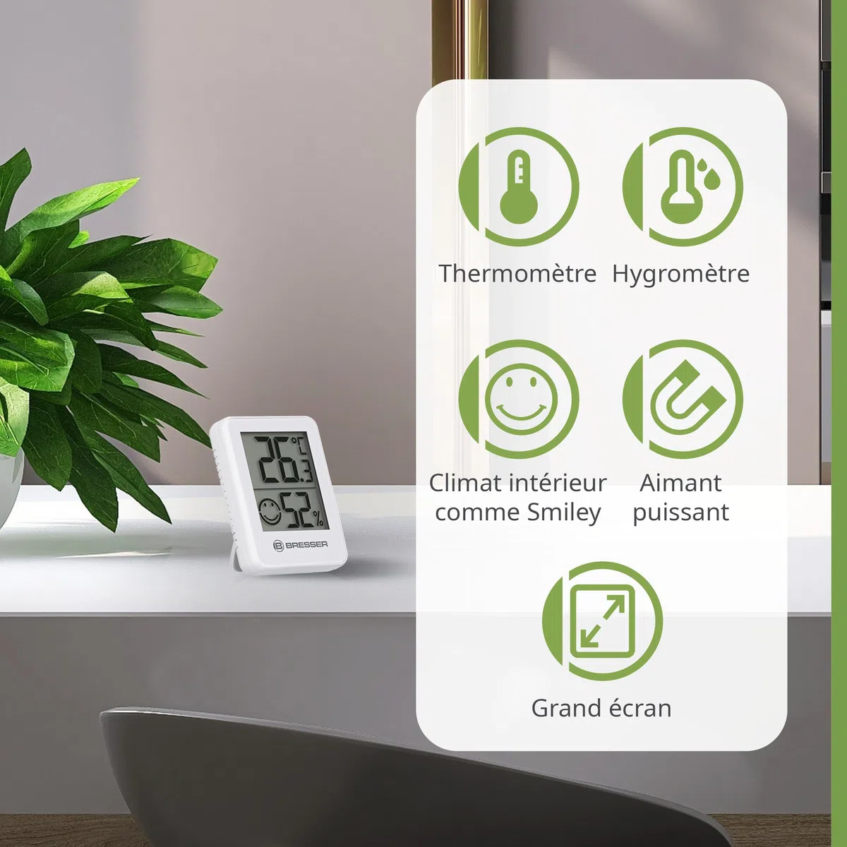 BRESSER Temeo Hygro Lot de 6 Indicateurs Thermo-hygrométriques À Poser Debout Ou À Monter Au Mur, avec Indicateur De Climat De Pièce, Blanc