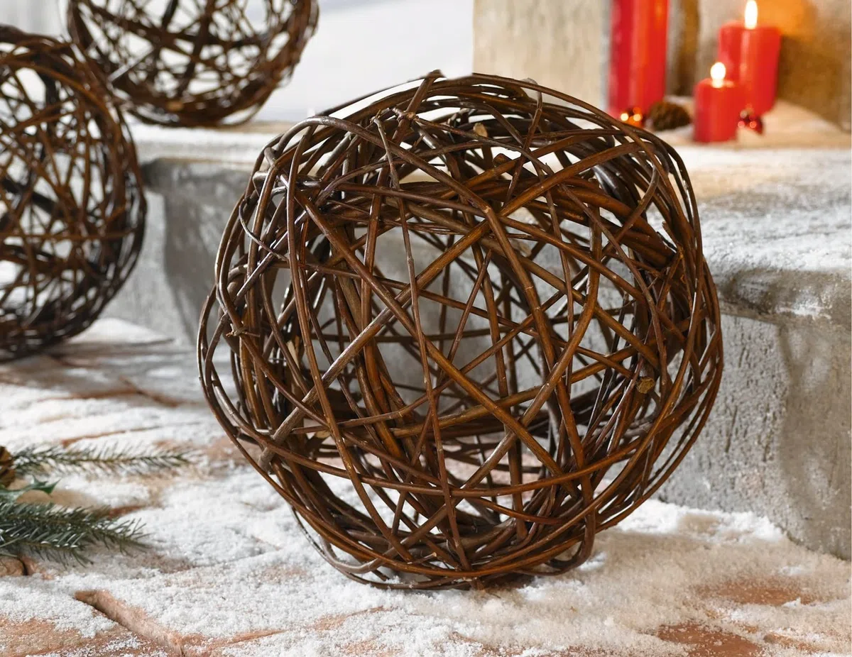 Boule décorative en osier naturel, Ø 30 cm, boule en osier