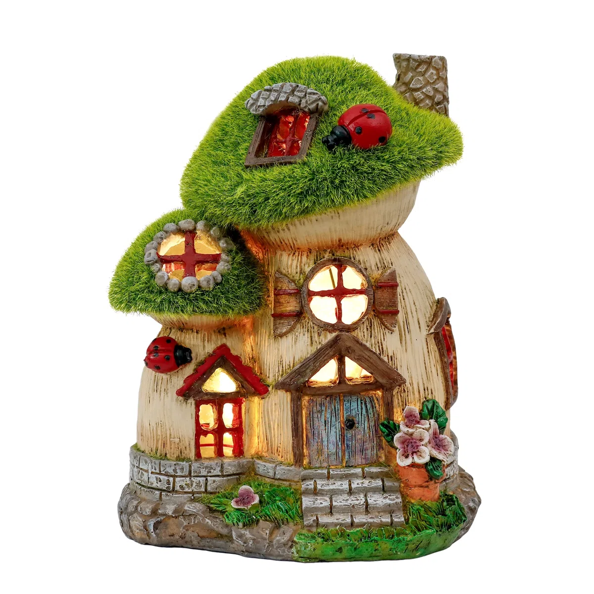 TERESA'S COLLECTIONS Decoration Jardin Exterieur, Maison de Fée Champignon en Résine avec Lampe Solaire, Cadeaux Fille Maman, Pelouse, Balcon,16.8cm,Cadeau Femme (M)