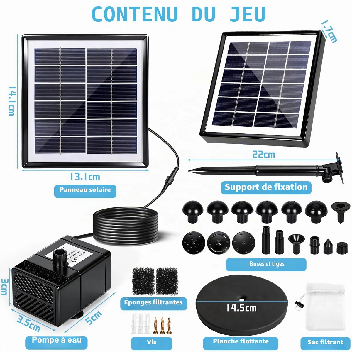 Pompe Solaire Bassin, 2W Pompe A Eau Solaire Et 15 Buses, Fontaine Solaire Exterieure De Jardin, Bassin, Fontaine Exterieure De Jardin pour Bain d'oiseaux, Piscine pour Animaux Et Hydroponie