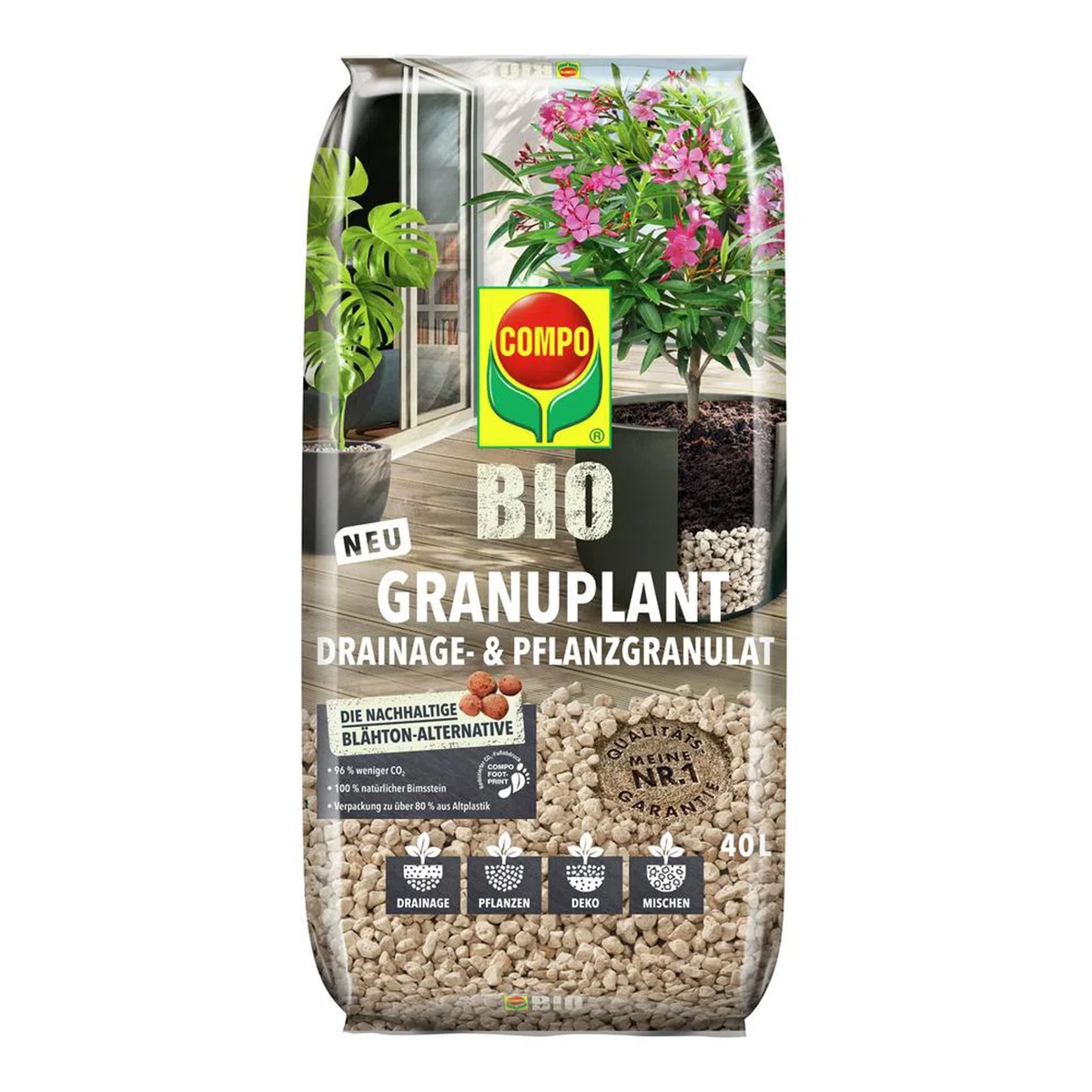COMPO Bio Granuplant Granulés de Drainage et de Plantation, à Utiliser avec du terreau, Alternative idéale à l'argile expansée, 40 l