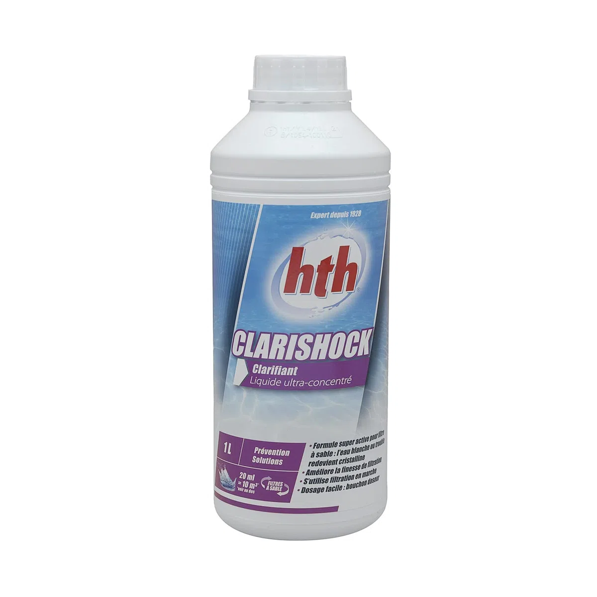 HTH CLARISHOCK Liquide - 1L | Clarifiant Choc - Ultra Concentré + 10 Tests HPS OFFERTS 6 en 1