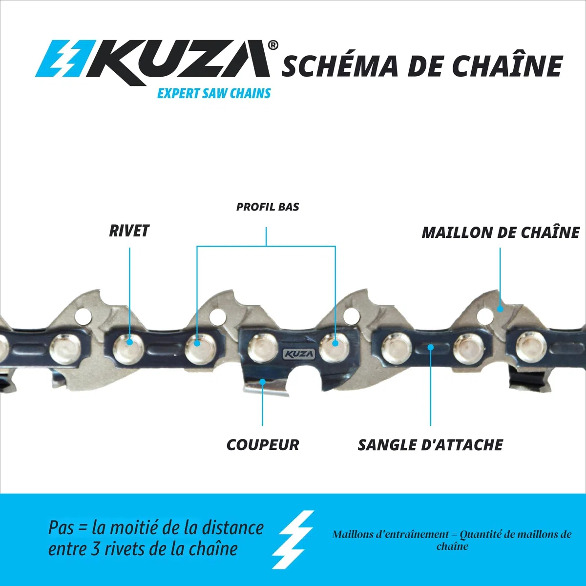 Chaîne de tronçonneuse de qualité supérieure - 35 cm - 3/8" - LP .050" - 1,3 mm - 52 TG - Convient pour Husq va rna 120i, 135, Echo CS-310, RY3714, Ma ki ta XCU11Z, EGO, POULAN (3 chaînes)