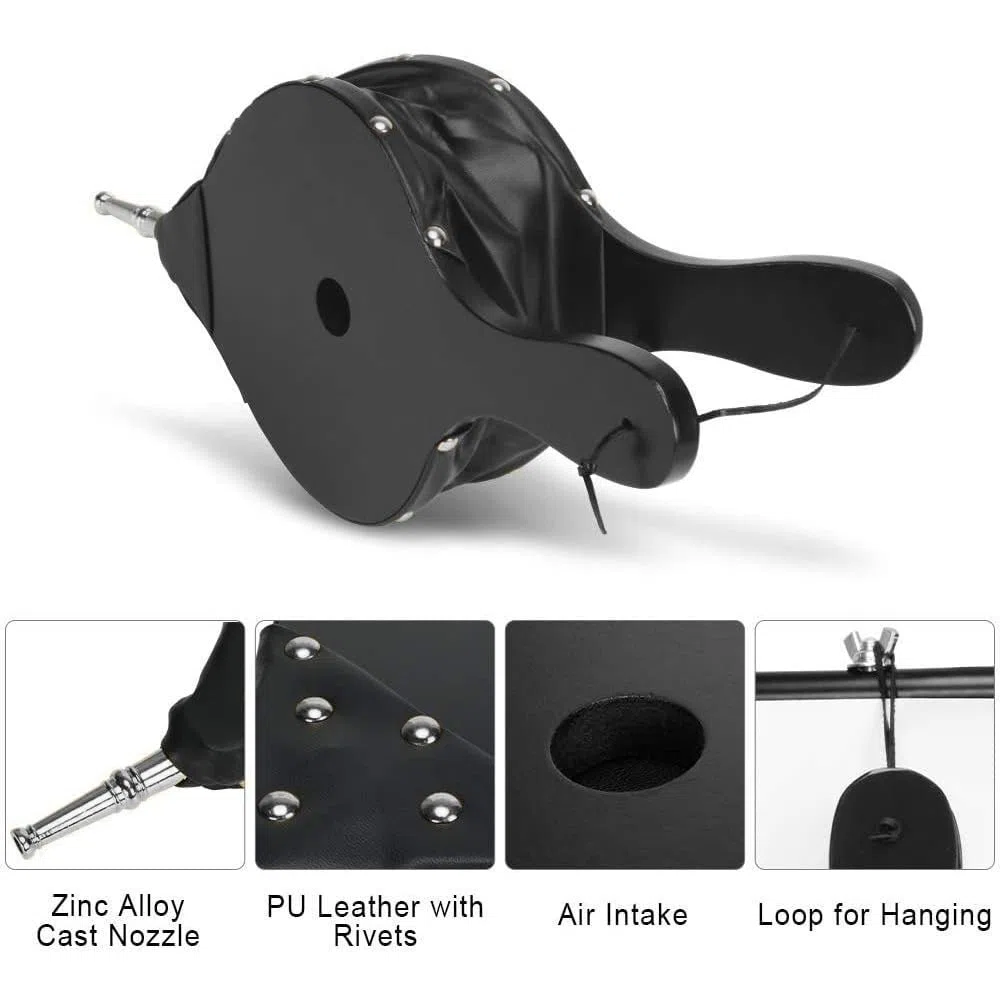 Soufflet, clous décoratifs dorés, boucle de suspension, soufflet en plastique - Noir