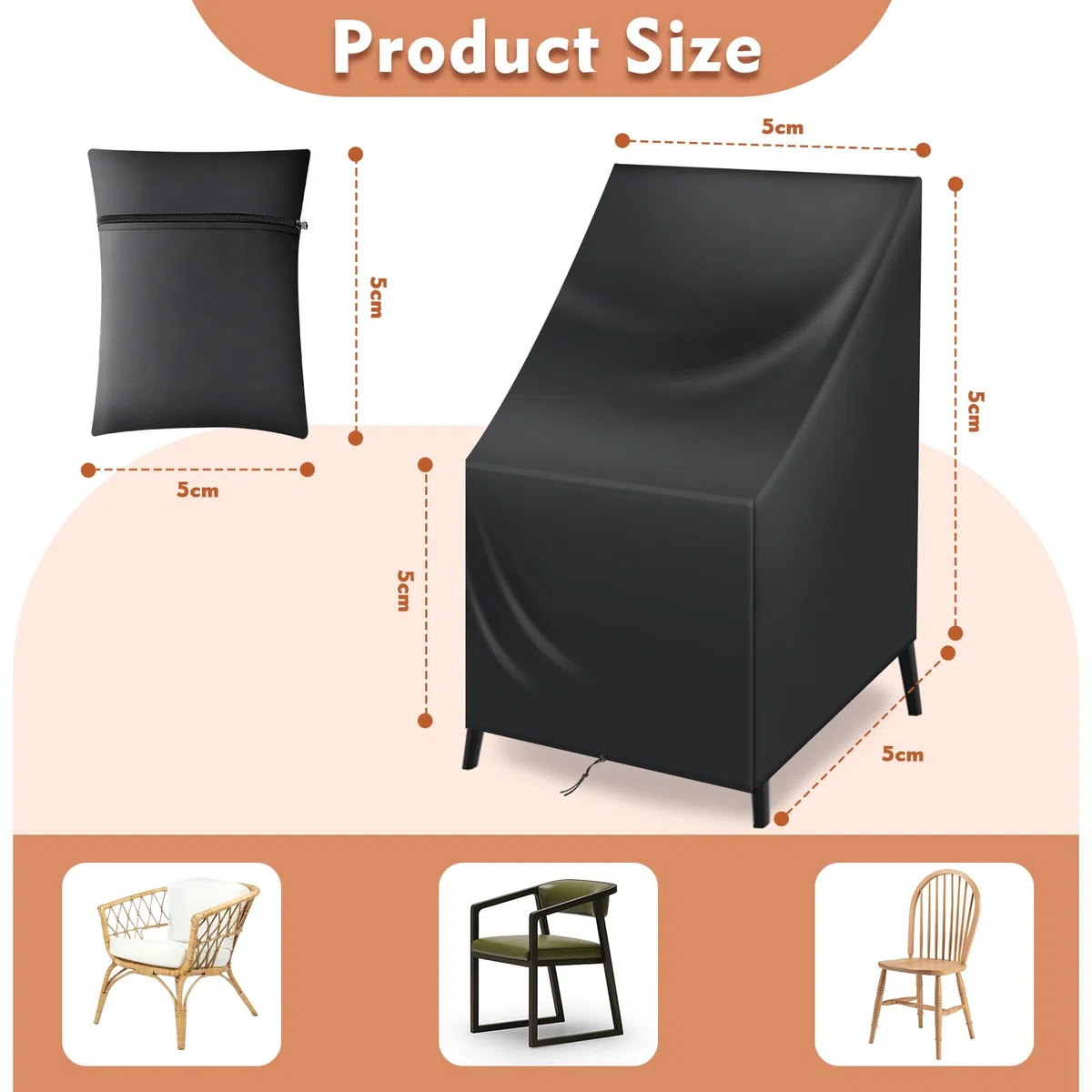 Cozary Housse Chaise Jardin, 64x64x70/120 cm Imperméable Housse Fauteuil Jardin, 210D Oxford Anti-UV Housses de Chaises de Jardin pour 4 Chaises Empilables - Noir