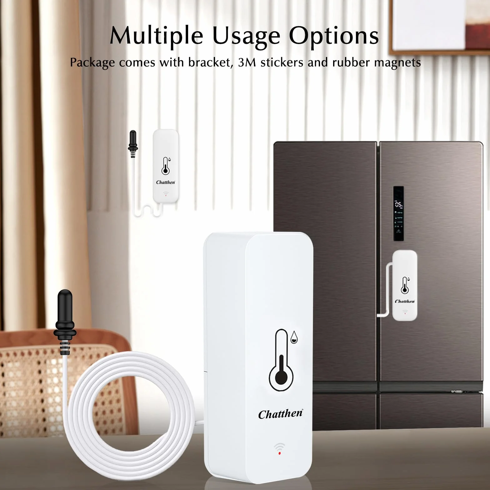 Thermometre Intérieur Exterieur, Wifi Thermomètre Connecté App Alarme, Exportation de Données Thermometre Frigo Moniteur, Convient pour Chambre, Aquarium, Réfrigérateur, Blanc