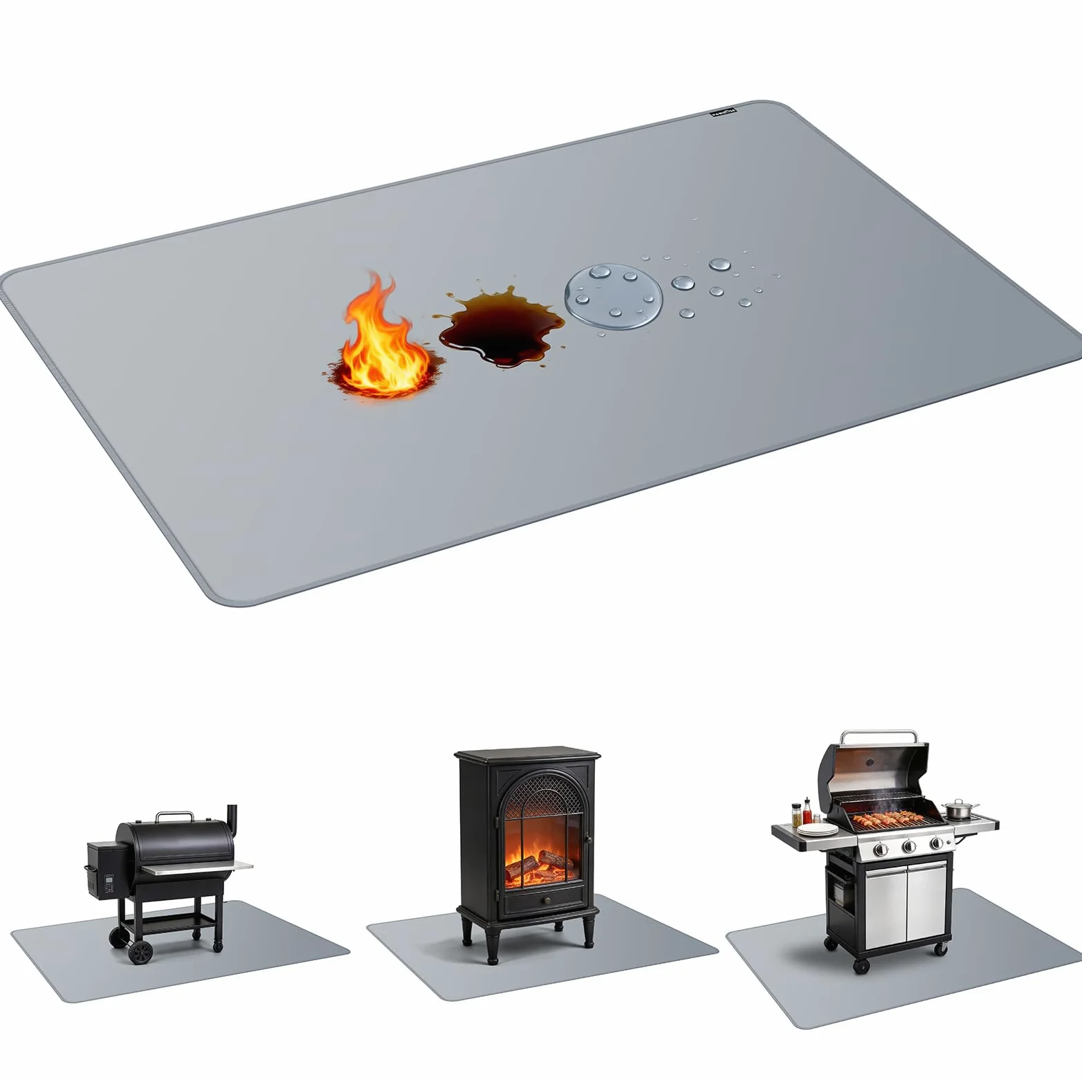 PAWBOSE Tapis de 65x48 Pouces sous le Grill pour Barbecue Extérieur, Tapis BBQ Double Face Ignifuge pour Patio et Terrasse, Tapis pour Foyer Extérieur Résistant au Feu et à l'Huile & Protège-Foyer