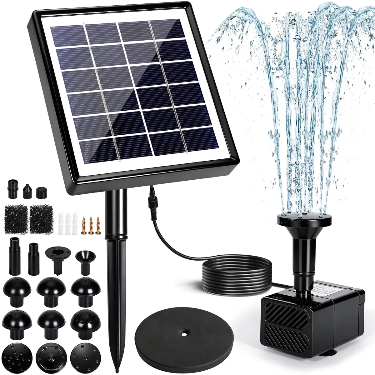 Pompe Solaire Bassin, 2W Pompe A Eau Solaire Et 15 Buses, Fontaine Solaire Exterieure De Jardin, Bassin, Fontaine Exterieure De Jardin pour Bain d'oiseaux, Piscine pour Animaux Et Hydroponie