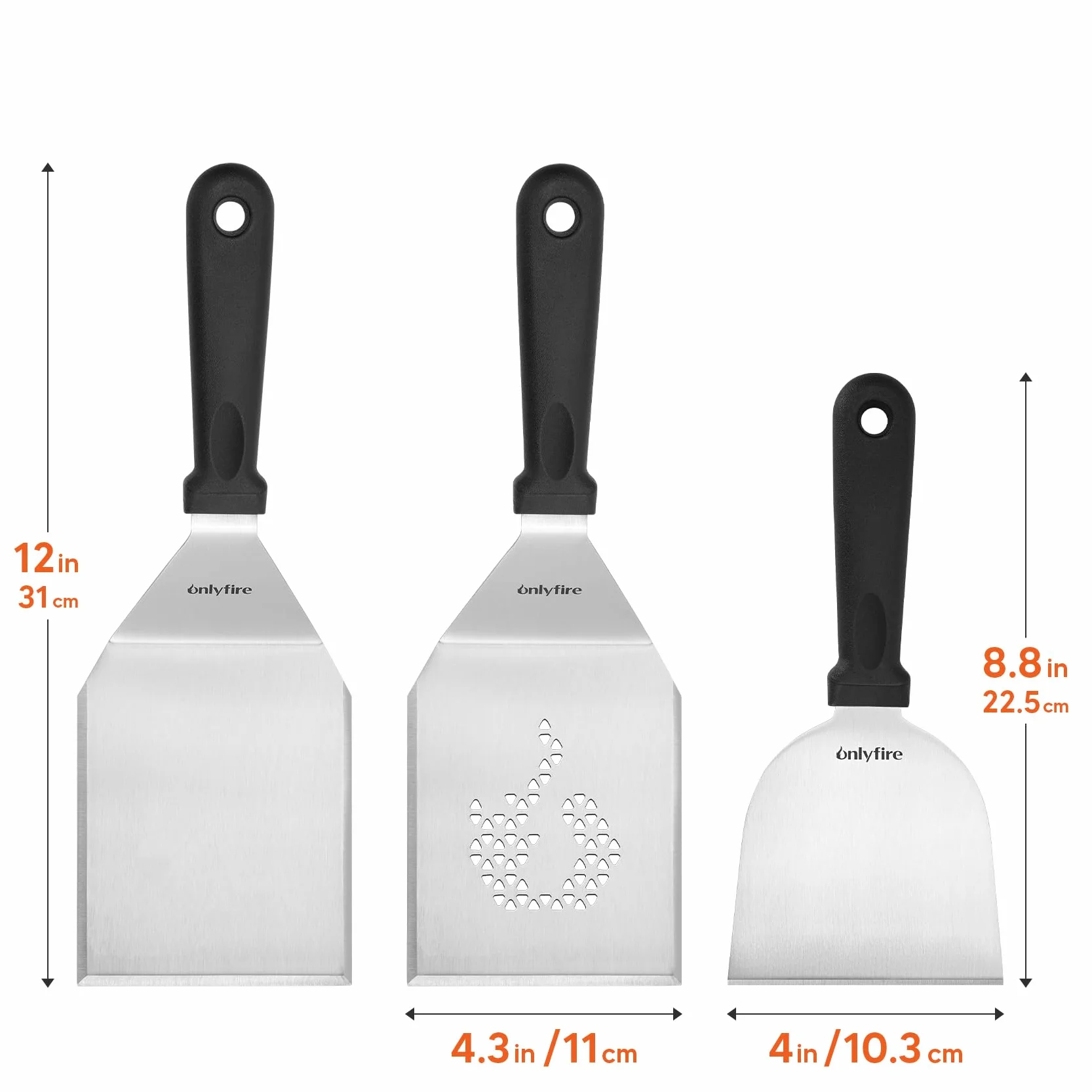Onlyfire Ensemble de Spatules Acier Inoxydable, Kit Plancha Set Barbecue pour Teppanyaki, Plaque de Barbecue, Gril à Gaz, Accessoire Spatule BBQ Plancha, 3 Pièces