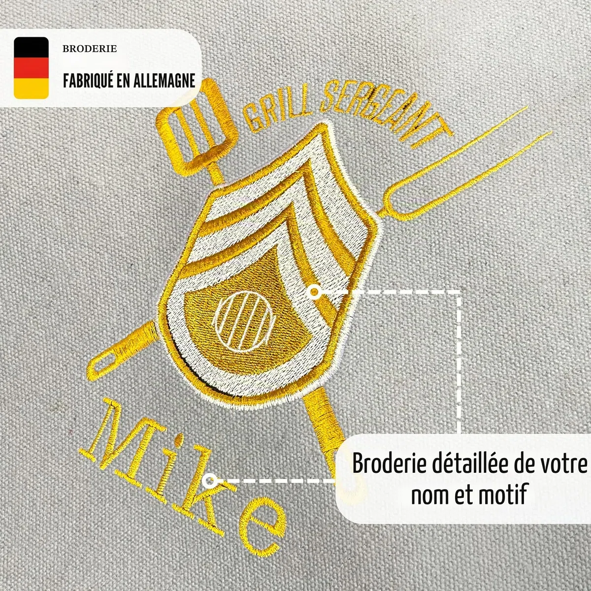 Tablier de barbecue personnalisé avec motif et texte brodé – Tablier de cuisine personnalisé en coton de qualité supérieure comme cadeau spécial