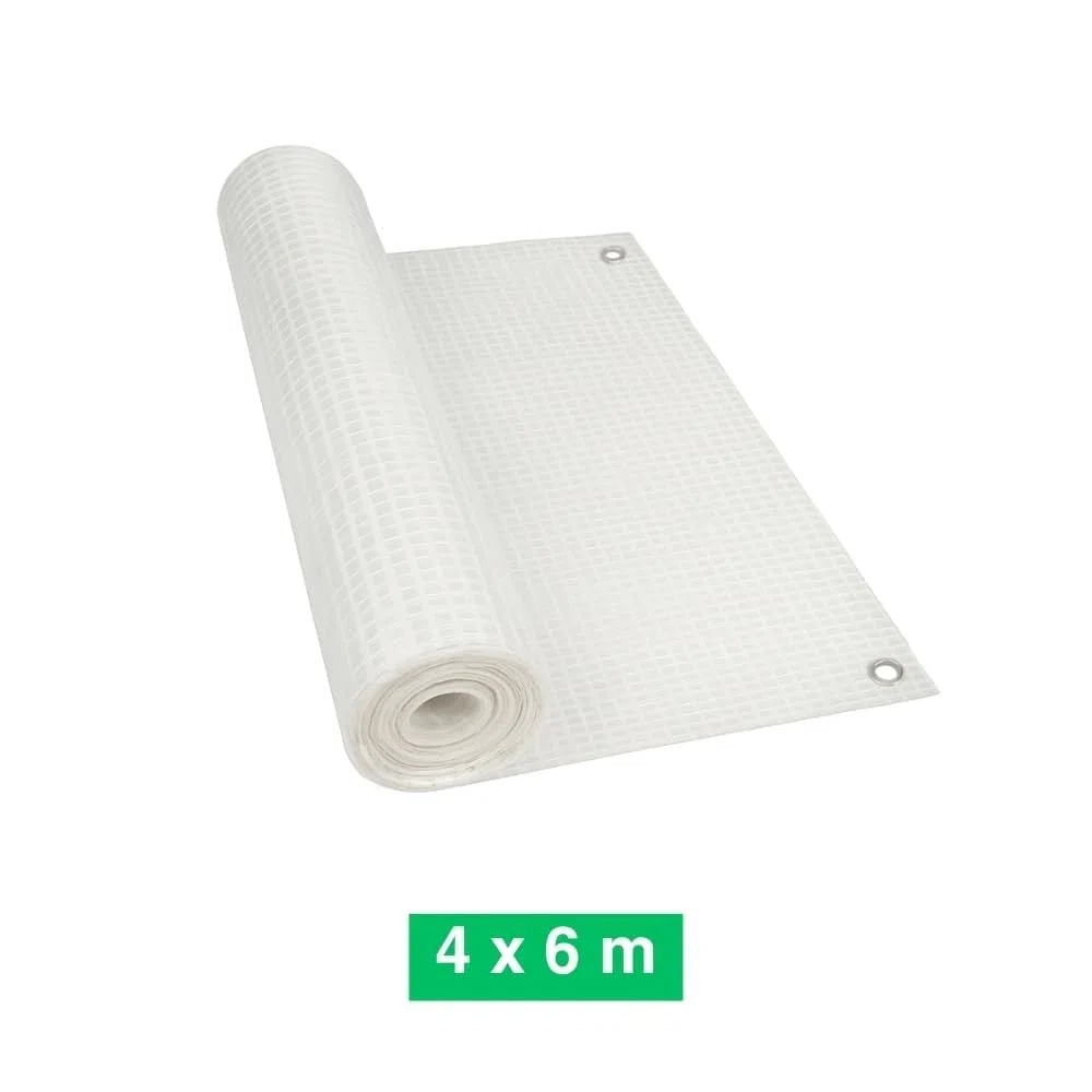 TERRE JARDIN Bâche de Protection, Extérieur Polyéthylène 160g/m² - Bâche Armée Imperméable, Ultra Résistante Découpable, Anti UV - Œillets Aluminium - Mobilier Serre Jardin - 4 x 6 - Transparent