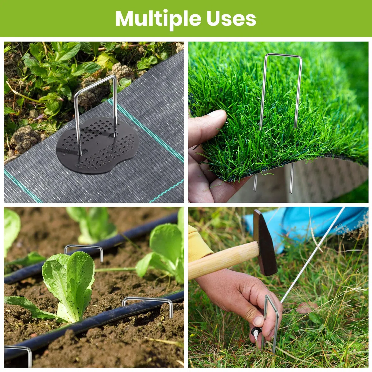 Velway 100 Piquets de Jardin avec 100 Rondelles - Piquets de Fixation en Acier Galvanisé pour Toiles de Paillages et de Jardinage, Grillage et Filets - 150x36mm Ø 3mm