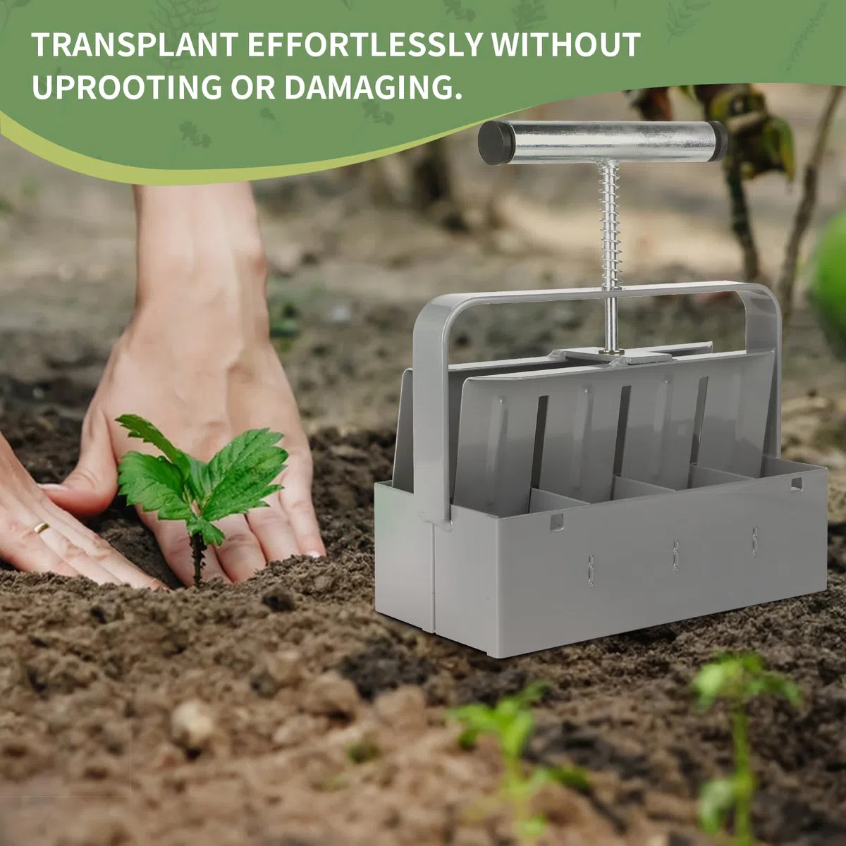 efuturetime Presse Motte pour Semis, pour 8 Bloc de Sol de 4.5x5cm, Bloqueur de Sol Manuel avec Semoir à Graines et Gants, Bouchon Plastique Remplaçable, pour Plantation Transplantation, Gris