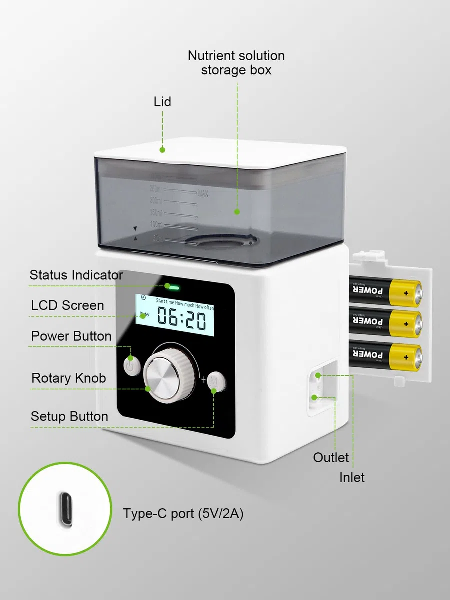comeonai Système d'arrosage automatique , Kit arrosage automatique DIY pour l'eau et la solution nutritive pour les plantes d’intérieur Arrosage de vacances, Batterie & USB Power Operation