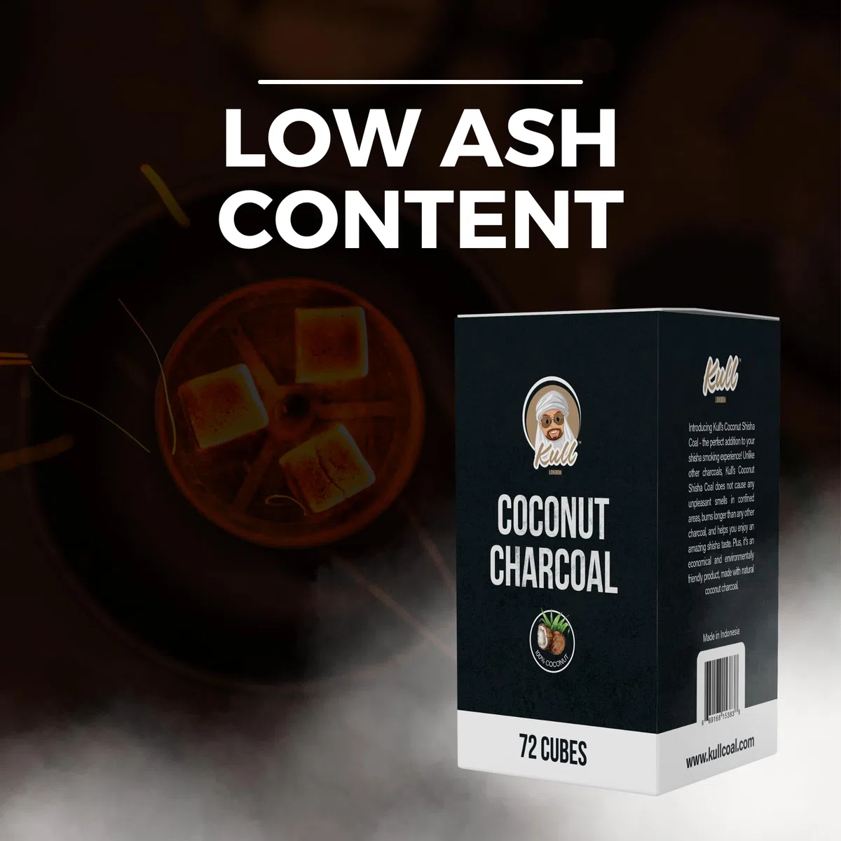 Kull Lot de 72 charbons de noix de coco pour chicha (cubes de 25 mm) pour barbecue à narguilé 1 kg