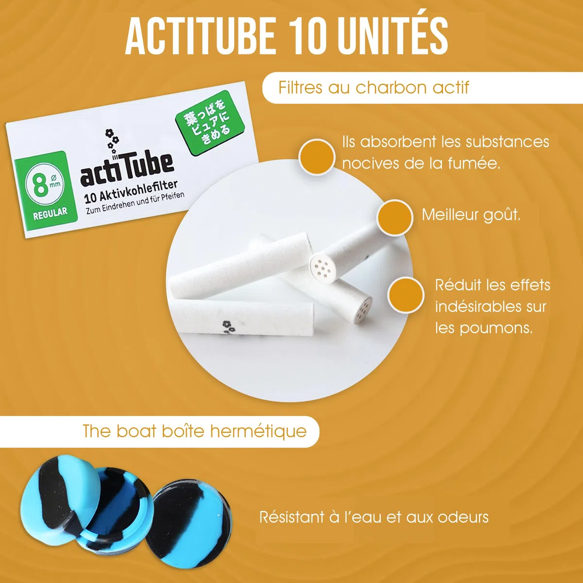 Boîte en bois pour le stockage 16 x 12 x 5 – Kit pour fumeurs + Accessoires pour cigarettes : Papier à rouler Raw + Bulldog + Actitube + Wax + 4 x autocollant