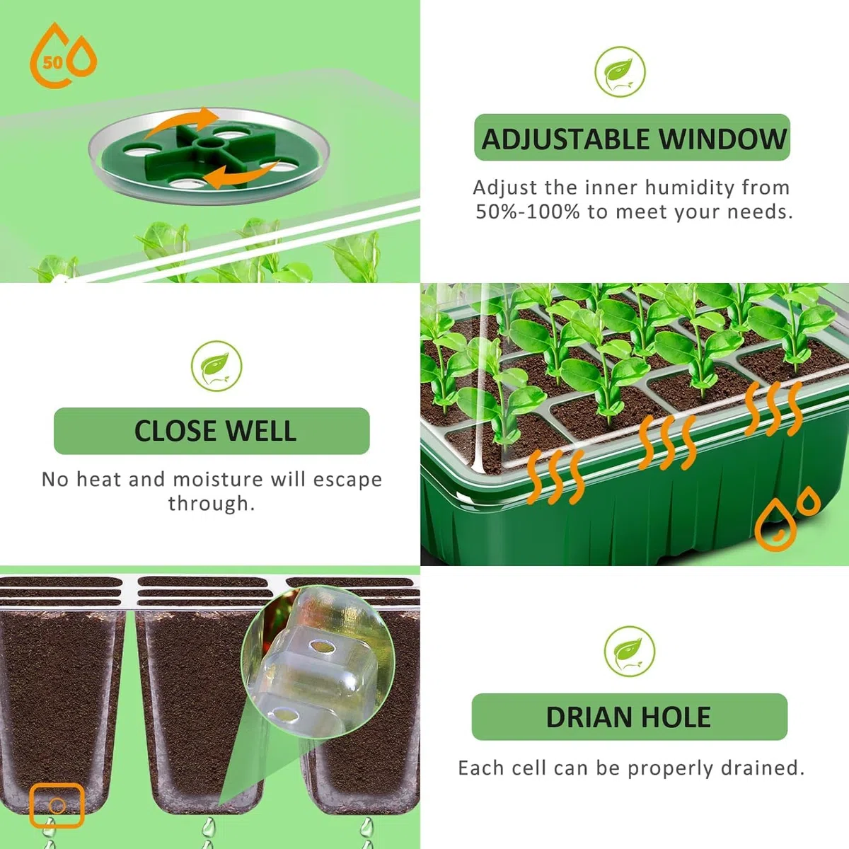 YAUNGEL Mini Serre pour Plantes, 10 Pièces 120 Cellules Intérieure Plateau Semis avec couvercles rehaussés, Bac à semis Pépinière Boîte de Culture Durables, Vert