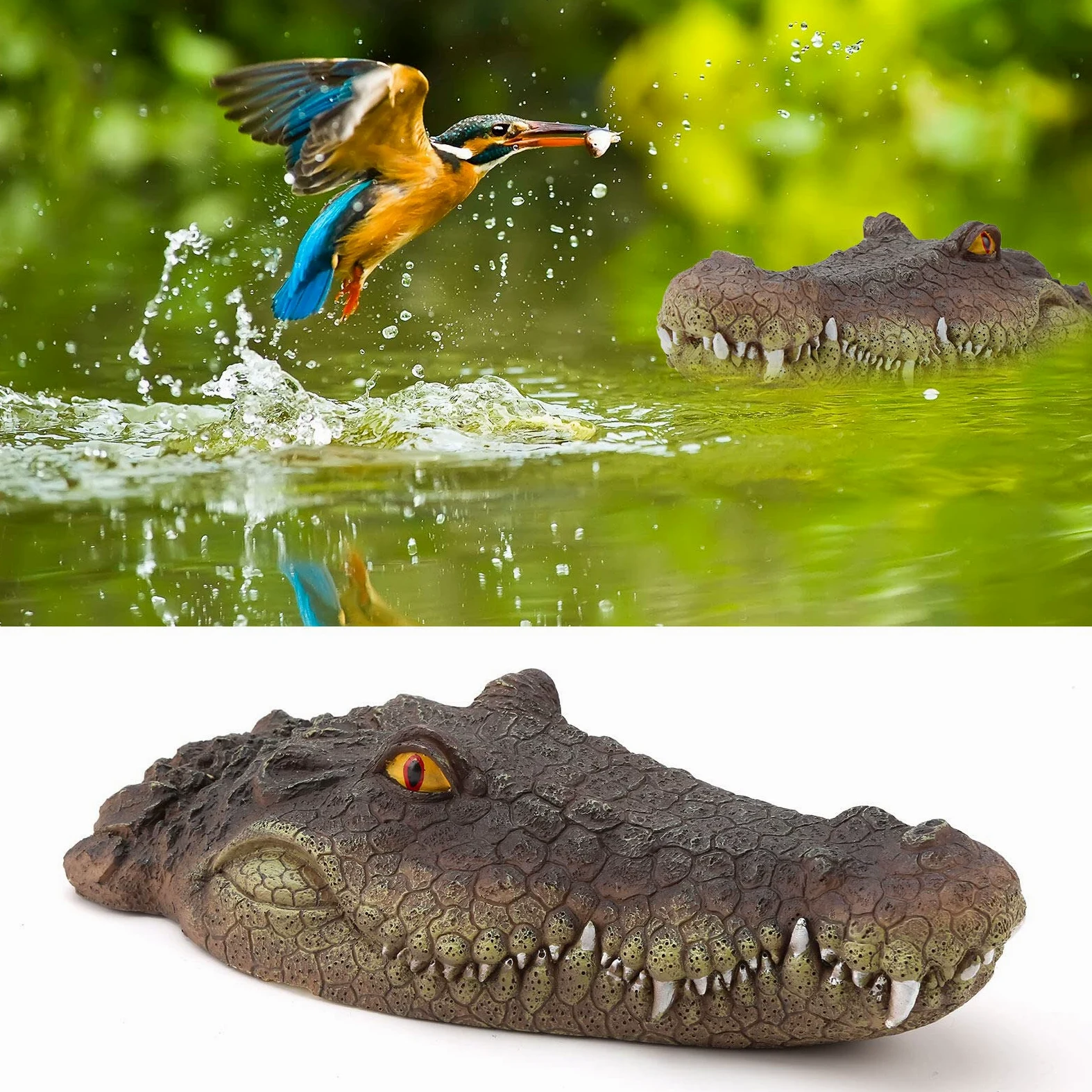 Tête d'alligator flottante - Fausse tête de crocodile - Accessoires de piscine pour étang - Décoration pour jardin - Protection de l'eau