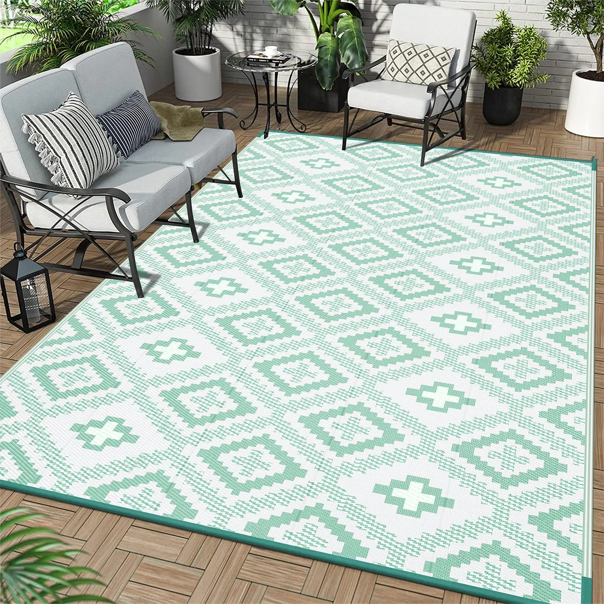 Enyhom Tapis d'extérieur en plastique imperméable, résistant aux UV, facile à nettoyer, pour camping-car, camping, pique-nique, jardin, terrasse, vert, 180 x 270 cm