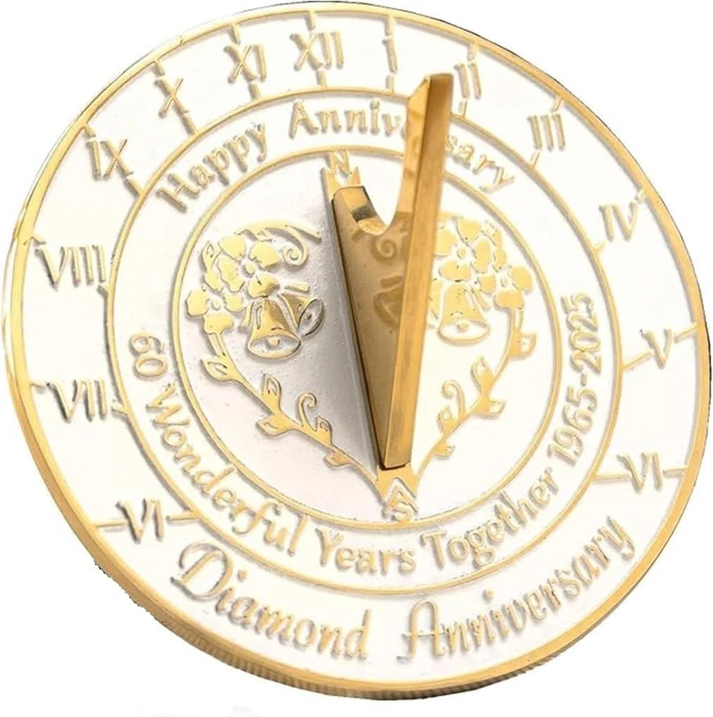 Cadran solaire de mariage 60e anniversaire de diamant 2025 Cadeau 25,4 cm pour couple
