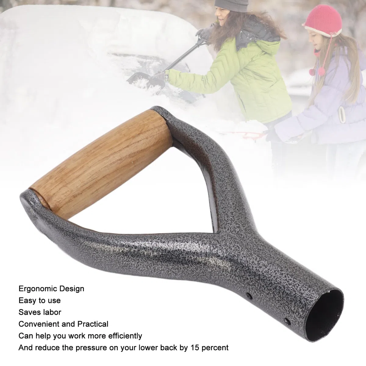 TOPINCN Manche de Bêche, Structure Robuste, Diamètre Intérieur de 12,22 Pouces, Manche de Pelle en Forme de Y, Design Ergonomique avec Manche en Bois pour Creuser des Outils (Argent)