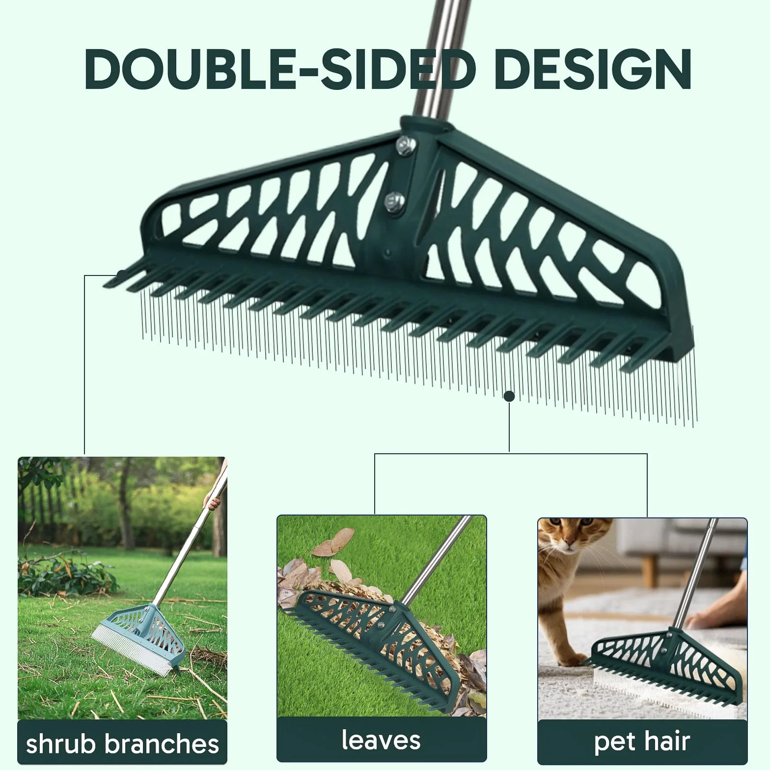 YEELOR Râteau à Gazon Artificiel Double Face en Acier Inoxydable - 40,6 cm - Nettoyeur pelouse, Gazon Artificiel, patios, Tapis, Poils d'animaux