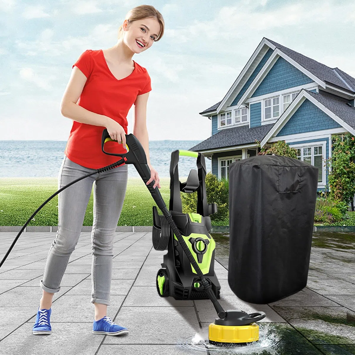 Housse pour nettoyeur haute pression résistant aux intempéries | 420D Oxford Housses de machine anti-poussière pour nettoyeur haute pression | 45 x 45 x 87 cm