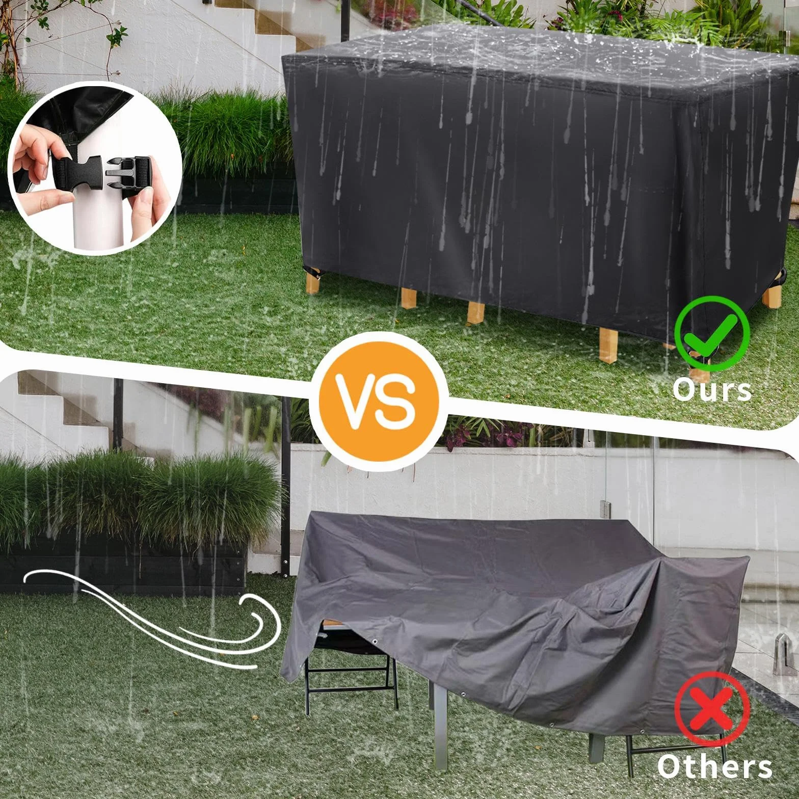 Housse Transat Jardin Exterieur Pliable, Imperméable Mobilier Jardin Résistance Au Vent Anti-UV 200x60x80cm/LxWxH 420D Oxford Tissu Housse de Housse de Protection rectangulaire Noir