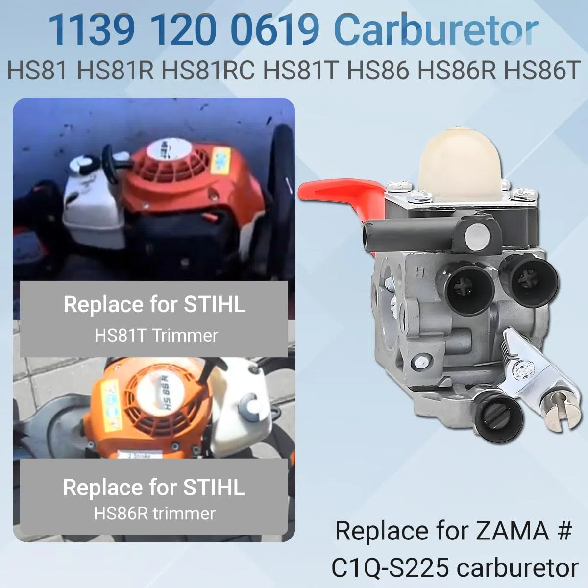 HS81 Carburateur pour Stihl HS81R HS81RC HS81T HS86 HS86R HS86T Taille-haie pour ZAMA C1Q-S225 1139 120 0619, 1139 120 0612, 4237 120 0606, 42371200606 Pièces de rechange pour carburateur