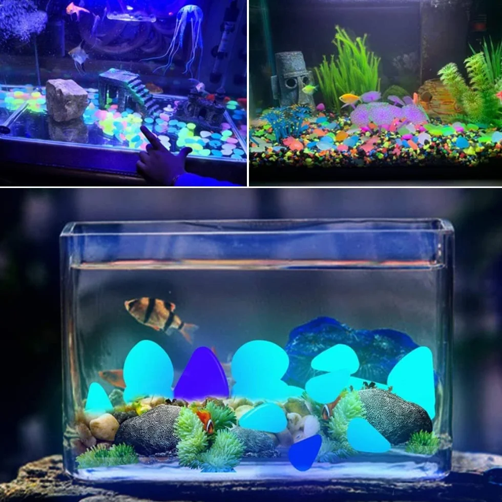 300 Pièces Pierre Lumineuse Galet Lumineux Cailloux Brillants dans Le Noir pavés pour Maison Jardin Passerelle Aquarium Patio Pelouse Décoratives Bleu Profond