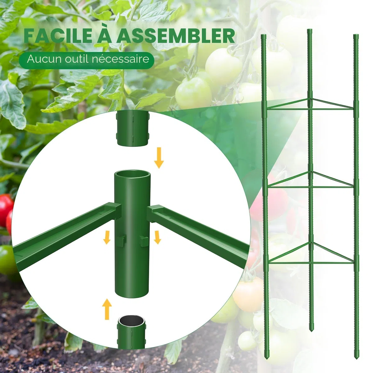MQUPIN Tuteur Tomate,3pcs Cage à Tomates Support,130cm Vertical Cage à Tomates Treillis pour Jardin, piquets de Support pour Plantes grimpantes, légumes et Fleurs,Légumes et Fleurs