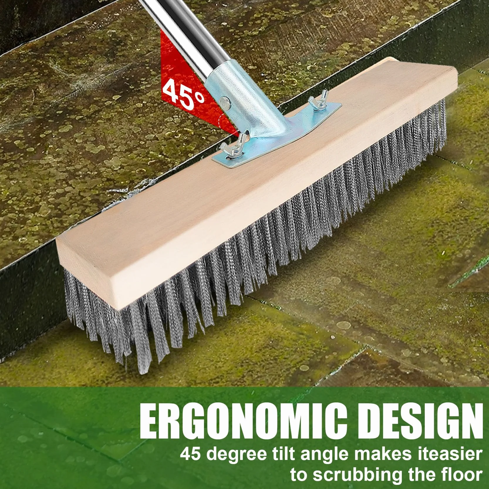 Balai Brosse Métallique Extérieur avec Manche Télescopique - Balai de Terrasse Puissant pour Enlever Saletés, Feuilles Mortes, Idéal Jardin, Allée, Toiture (Poils Durs)