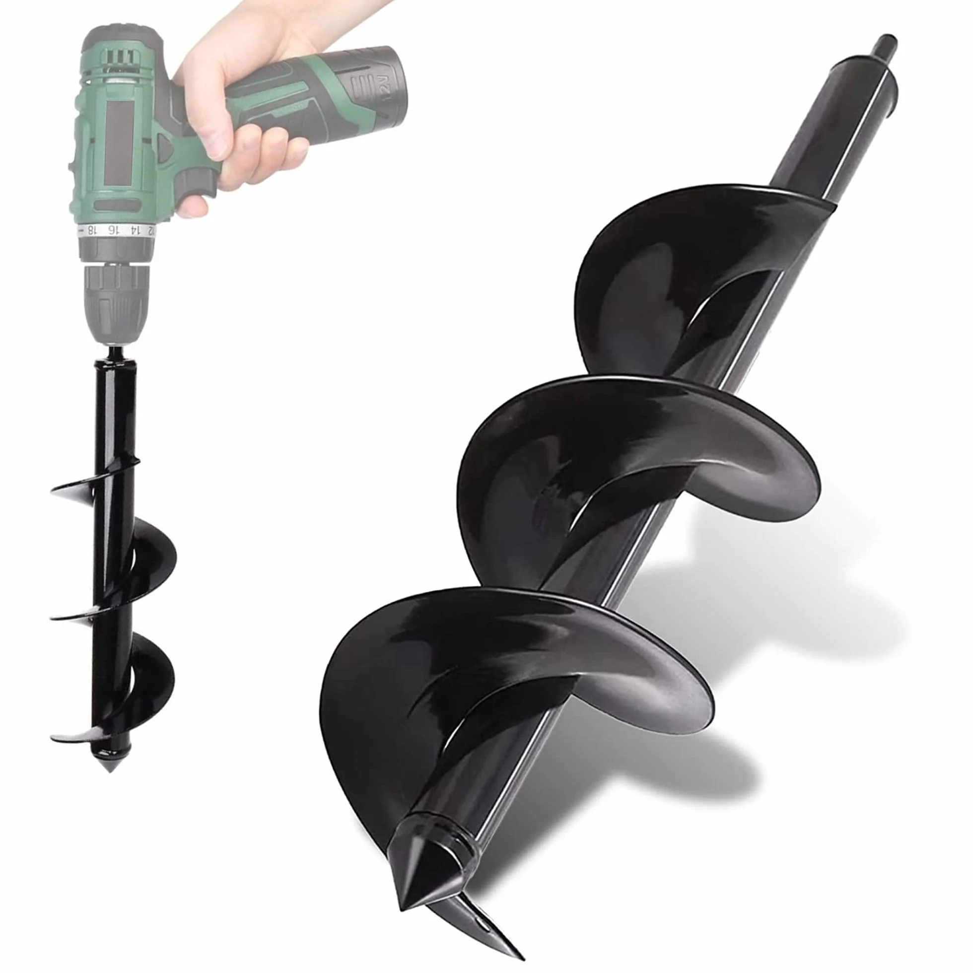 FISHTEC - Tarière pour Perceuse Jardin Ø 90 mm - Foret embout 8 Longueur Mèche 25 cm en Acier Creuser Rapidement des Trous et Planter vos Fleurs Arbre Arbuste, Piquets, Poteau
