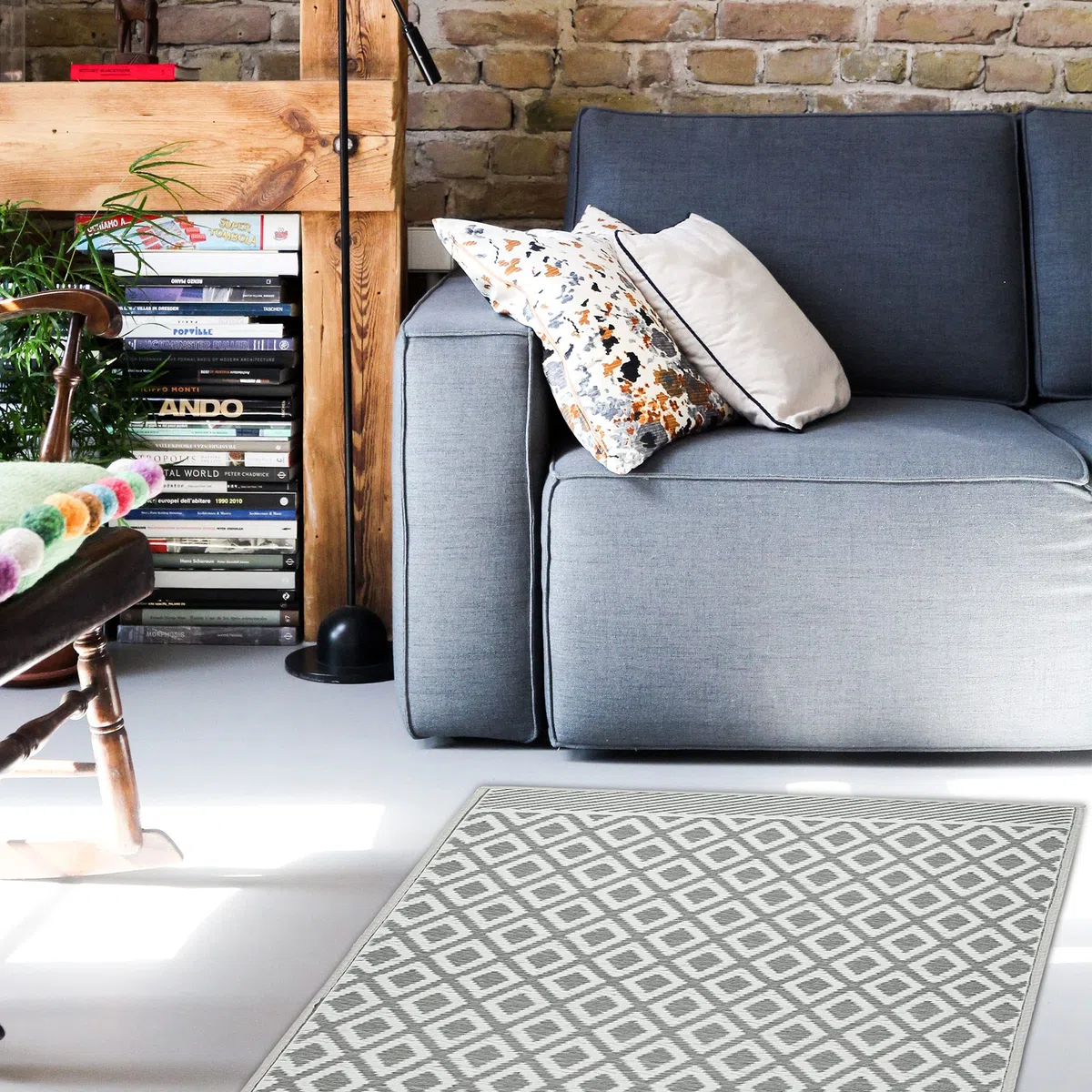 Cepewa Tapis d'extérieur 90 x 150 cm - En plastique gris et blanc - Tapis de sol pour l'extérieur (1 tapis gris/blanc)