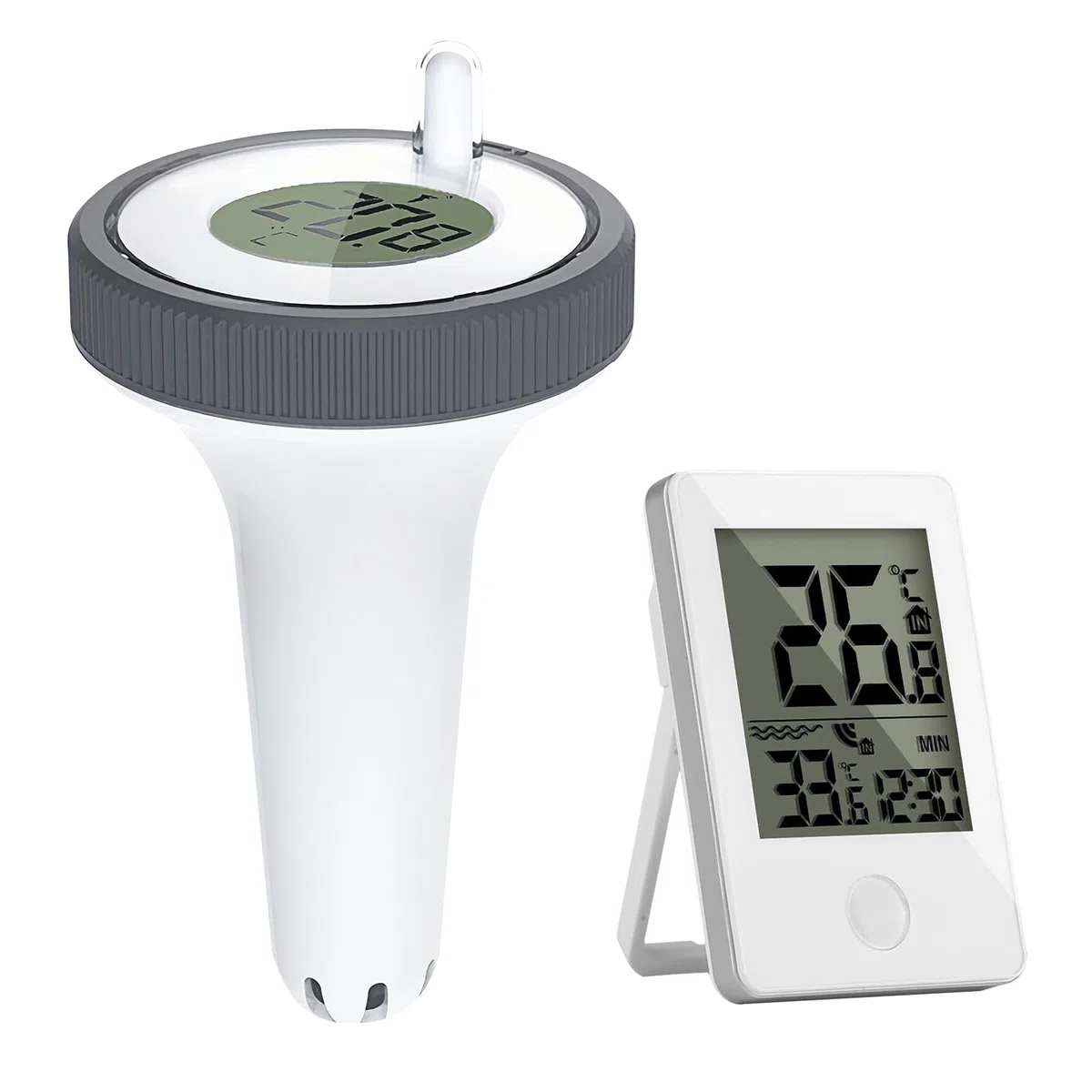Thermomètre numérique de piscine sans fil : thermomètre flottant avec moniteur de température intérieure, thermomètre de natation pour piscines, aquarium, baignoire, étang, installation