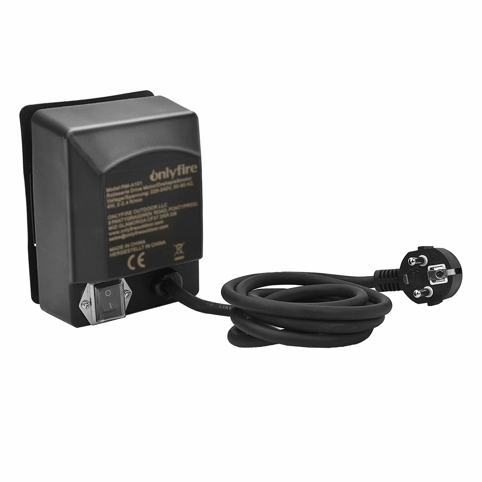 onlyfire Moteur Tourne Broche 220V-240V pour Rôtisserie Électrique, Moteur pour Tournebroche Barbecue, Capacité de Charge 18 kg, Vitesse 2 TR/Min, Câble de 1.5 m, Noir