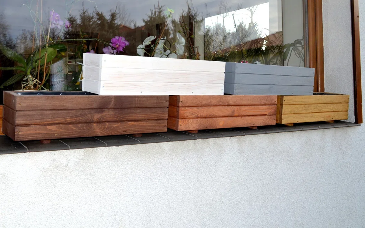 FKL DESIGN Home Deco Jardinière en Bois pour Jardin, terrasse, Rebord de fenêtre entièrement assemblée D6 chêne (Longueur 60 cm)
