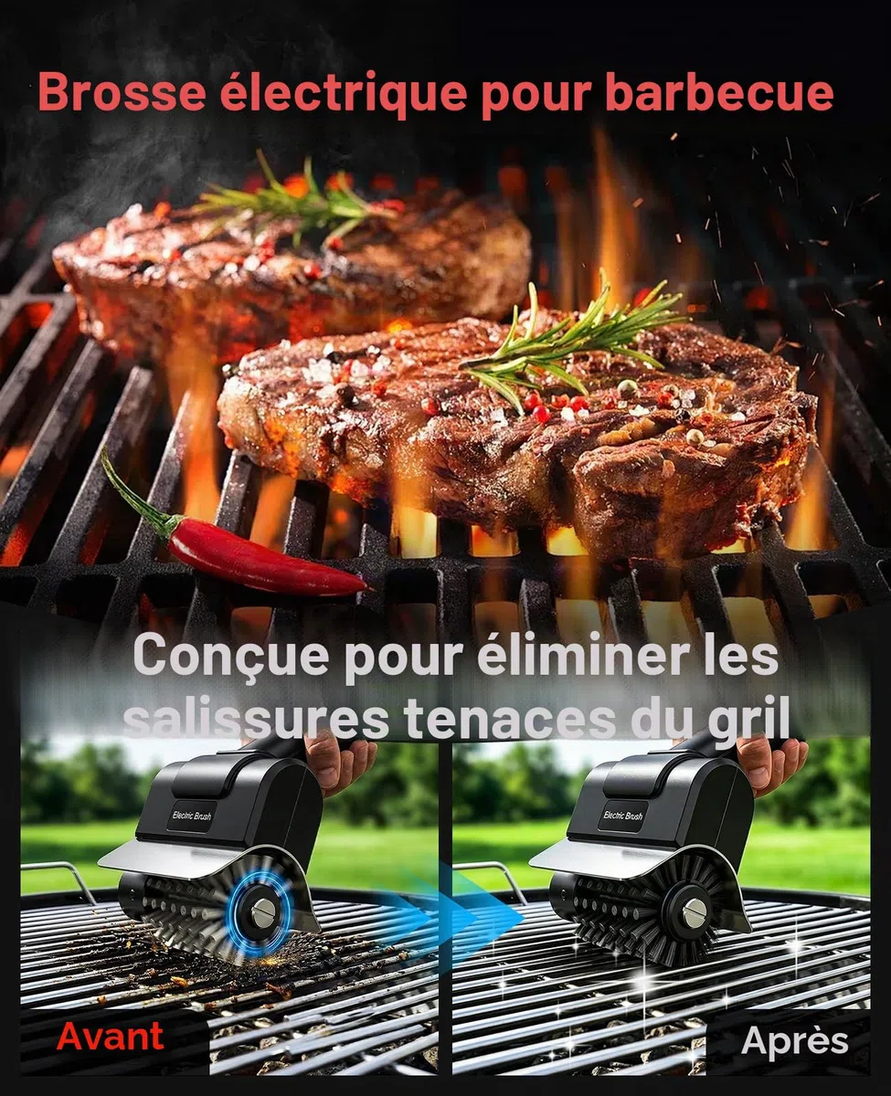 Brosse de Nettoyage électrique，Brosse de Nettoyage en Acier Inoxydable Rechargeable， avec Gant，pour Gril Extérieur/Barbecue, Facile à Nettoyer, Cadeau pour Hommes/Papa