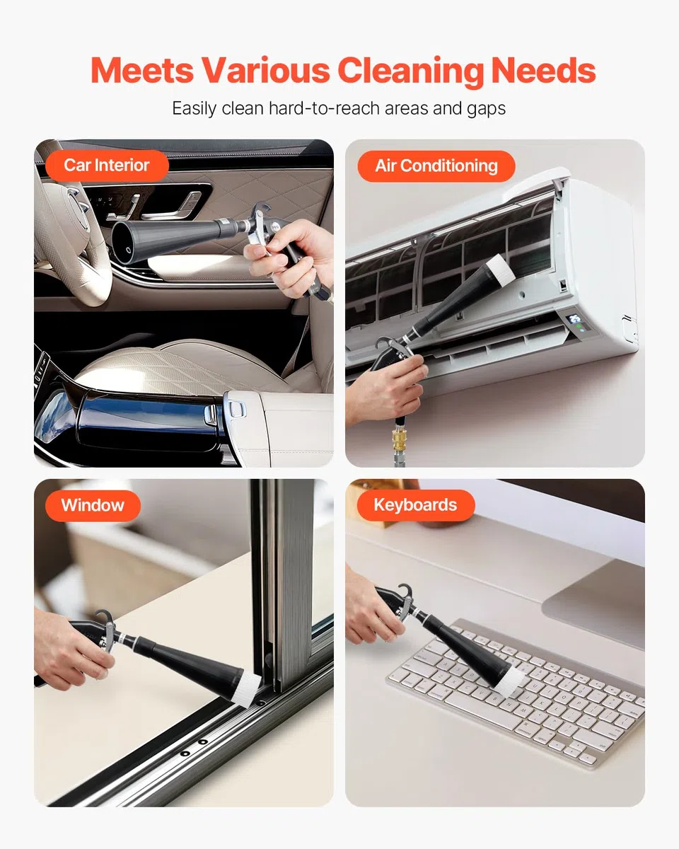 VEVOR Pistolet Nettoyage Voiture à Air Haute Pression 6-9,2 Bars avec 2 Buses, Tuyau Rotatif Aluminium, pour Élimination Saleté Poussière Surface, Fonctionne avec Compresseur d'air 1/4 NPT Non Inclus
