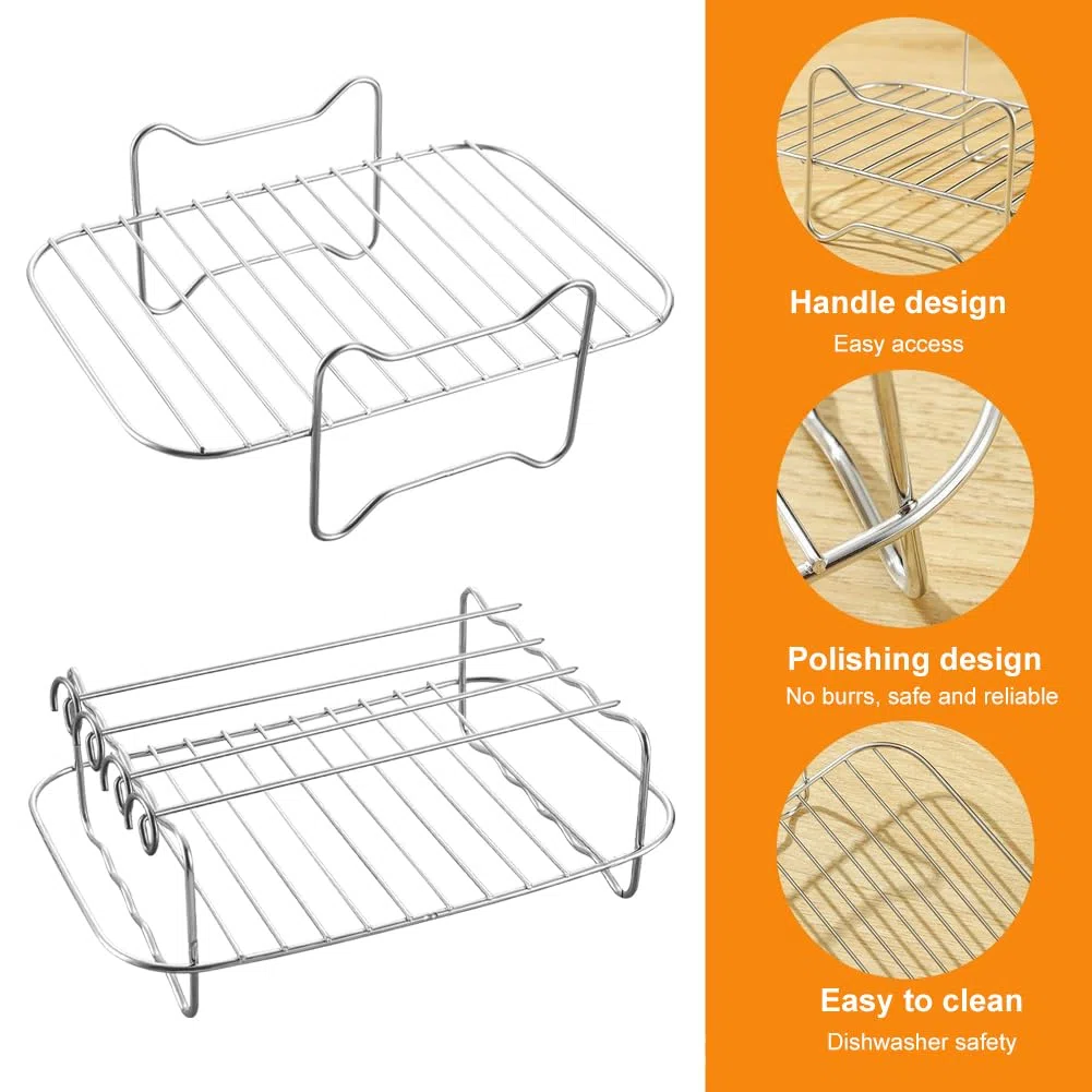 POHOVE Rack pour friteuse à air chaud, pour tiroir Nin-ja Flex AF500EU 10,4 l, en acier inoxydable, avec 4 brochettes, pour Nin-ja Foodi Flexlade Dual Zone AF500EU AF500EUCP, compatible avec Cecotec