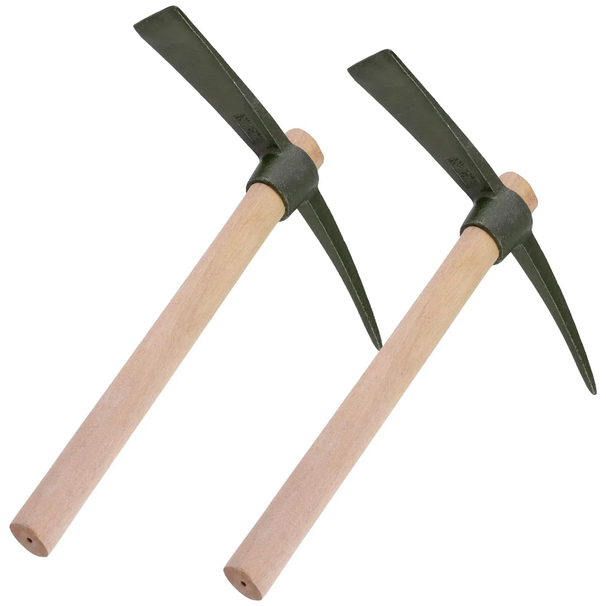 Lot de 2 houes en bois avec manche en bois, pioche de jardin 38 x 29 cm en acier noir