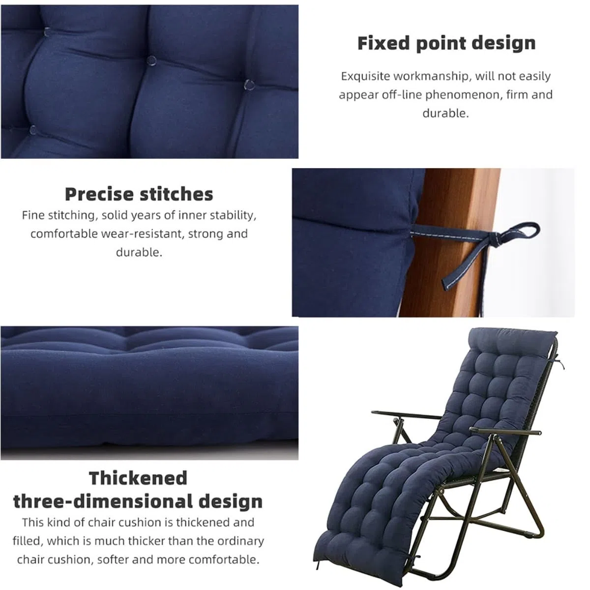 Highdi Coussin de Chaise Longue/Bain de Soleil, Coussin Transat Jardin Exterieur, Rembourré Pliable Épais & Confortable avec Bande Réglable pour Terrasse, Plage, Salon (Gris,48x170cm)