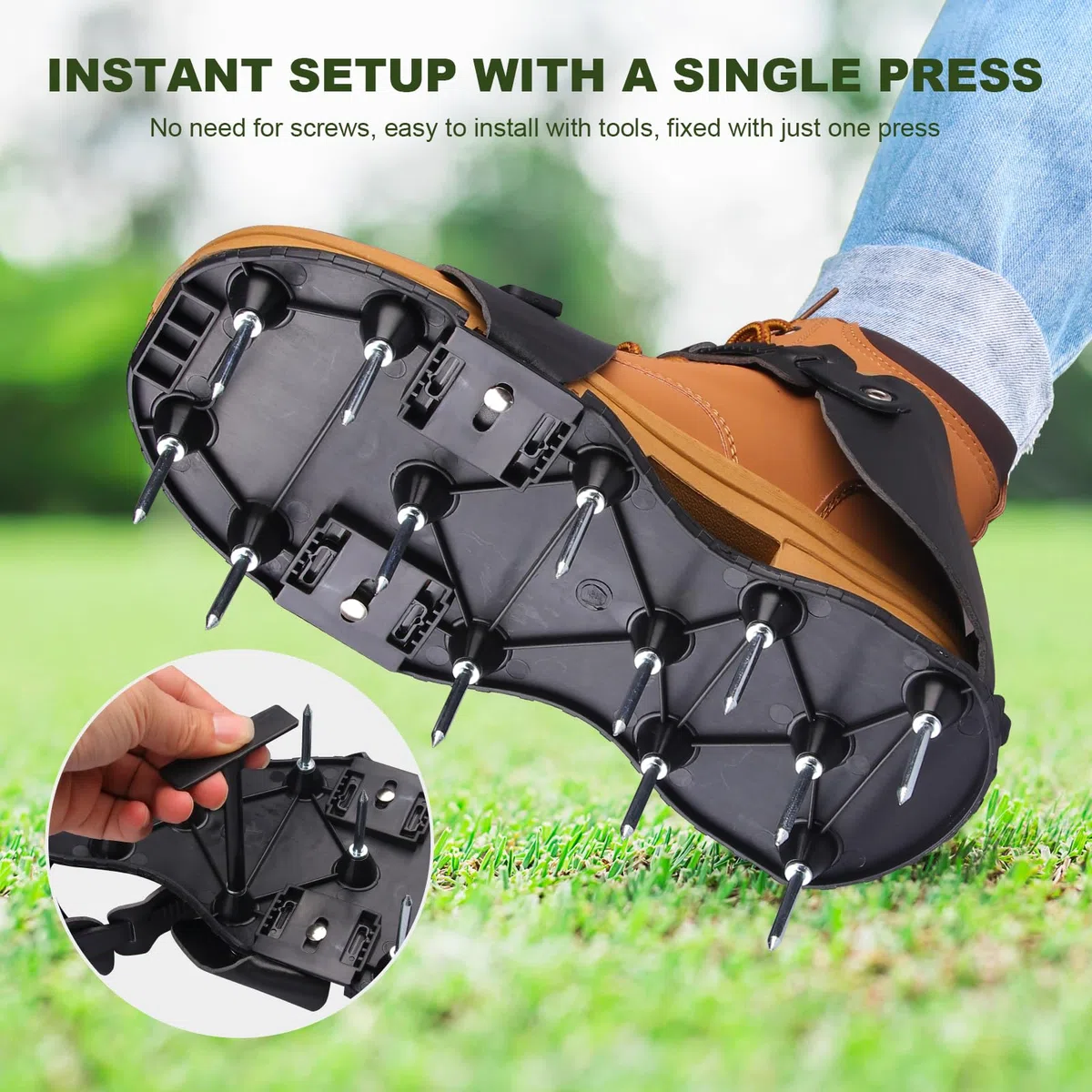 Sandales Aérateur de Pelouse, Chaussures à Clous pour Gazon avec 26 Pointes en Acier Inoxydable, Semelles Aérantes Réglables pour Aération du Sol, Jardin, Terrain (Noir)