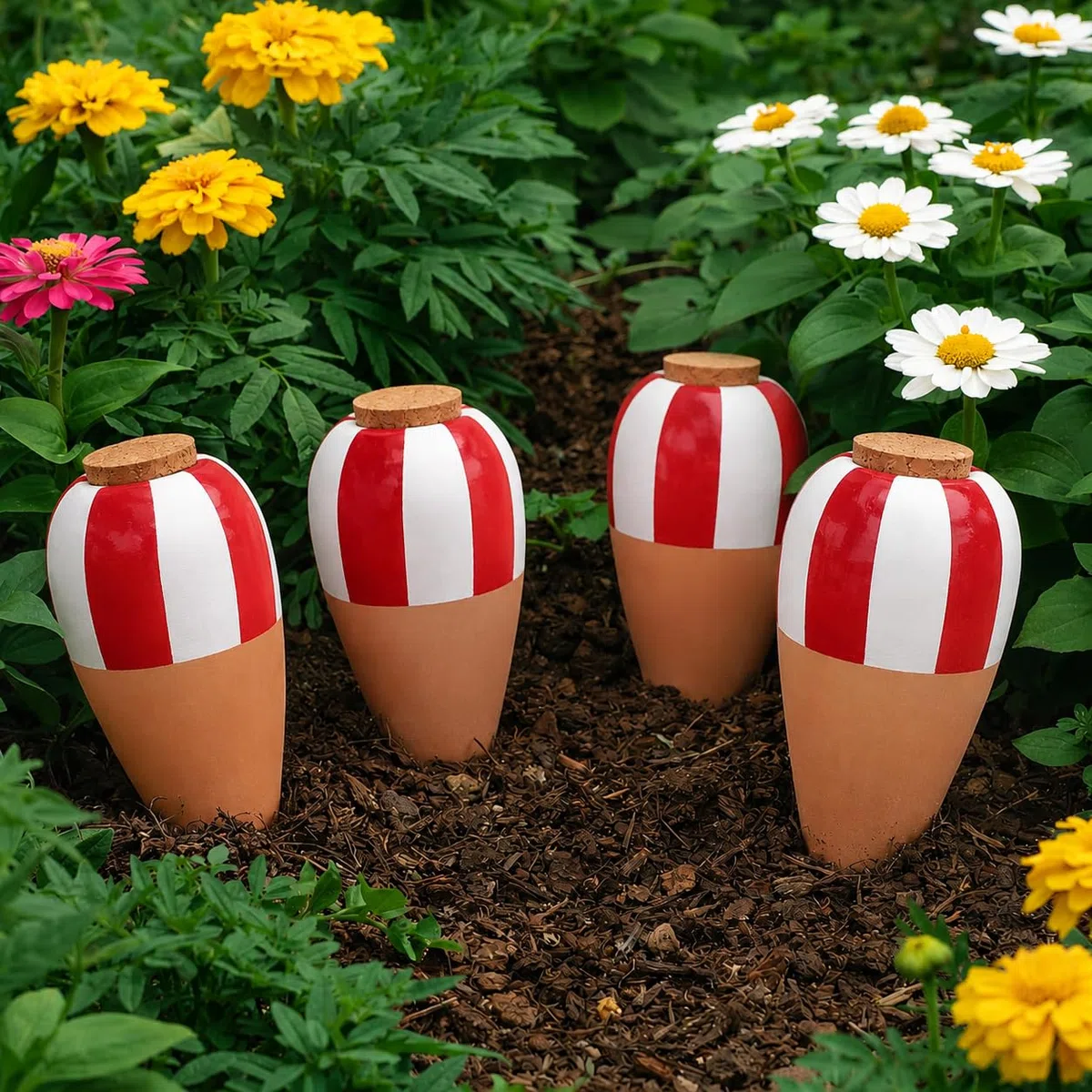 Oyas a Planter Terre Cuite, Distributeur Eau Plante 4Pcs, Pointes Auto-arrosantes en Terre Cuite, Globes Arrosage Automatique Interieur pour Plante, Cônes d'argile (Rouge)